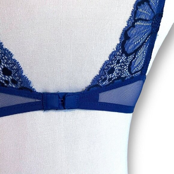 Victorias Secret 34B Demi Bra Blue Floral Lace Back Lightly Lined Underwire - Picture 6 of 7